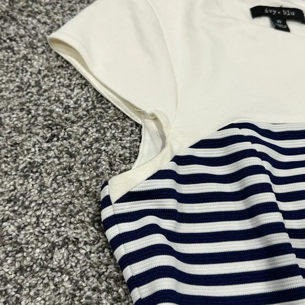 Ivy & Blu Striped Ponte Knit Peplum Dress, Navy Blue White, Size 100 - Picture 10 of 13